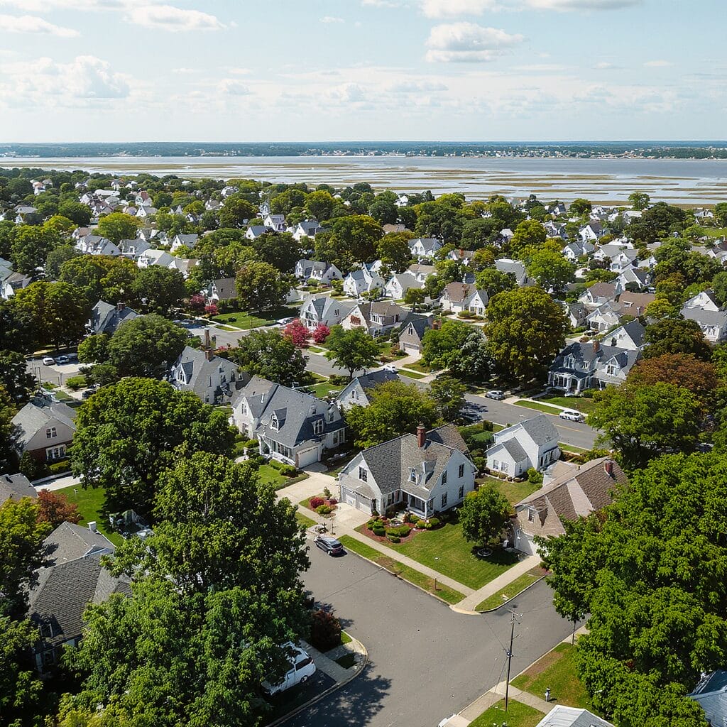 Staten Island waterfront homes vulnerable to water damage from coastal flooding and storm surge.